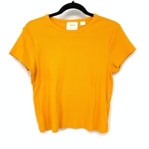 Maeve By Anthropologie Crew Neck Short Sleeve T-Shirt Size XL Orange Ribbed Knit